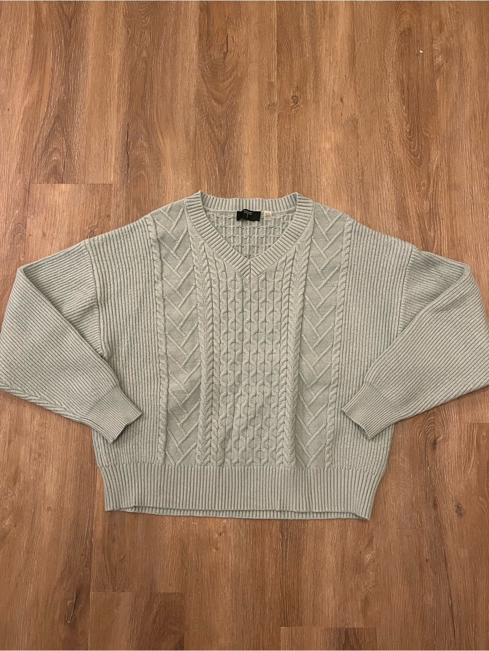 Tahari Light Teal Cable V-Neck Sweater